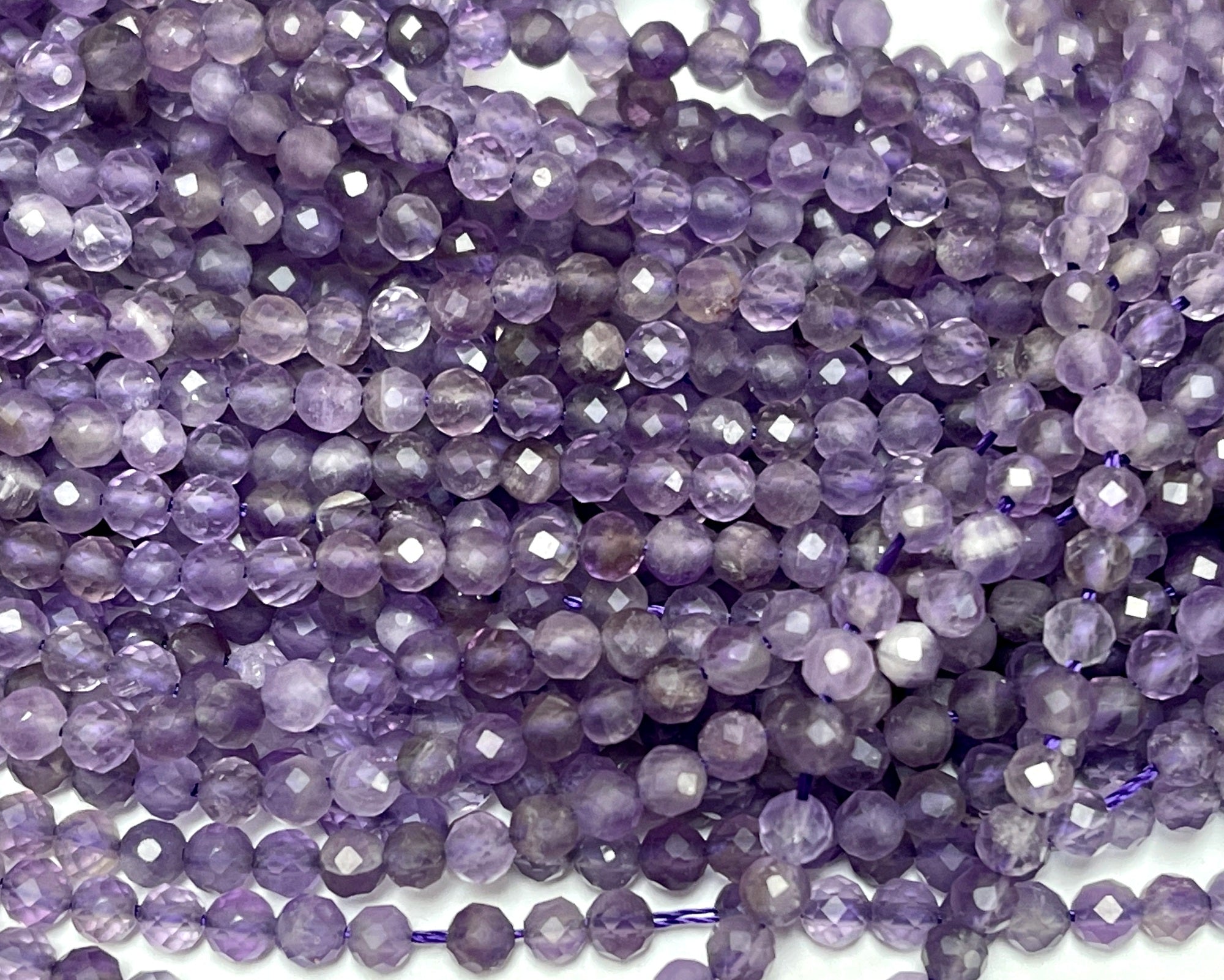Amethyst 3mm faceted round natural gemstone beads 15.5" strand