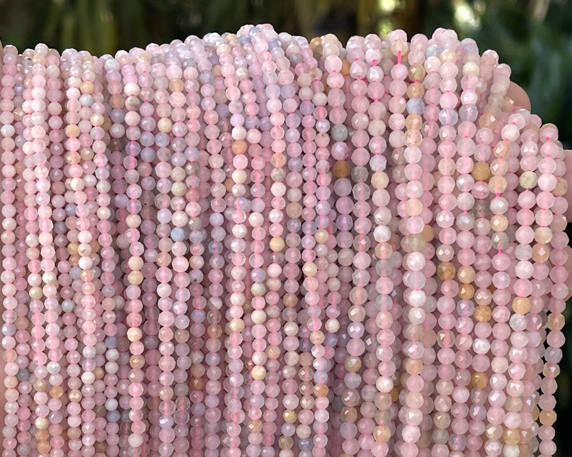 Morganite Beryl 3mm 4mm faceted round natural gemstone beads 15.5" strand - Oz Beads 