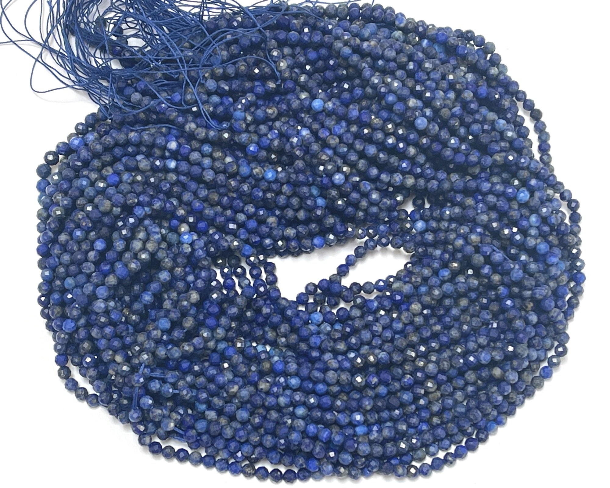 Lapis Lazuli 3mm 4mm faceted round natural gemstone beads 15.5" strand