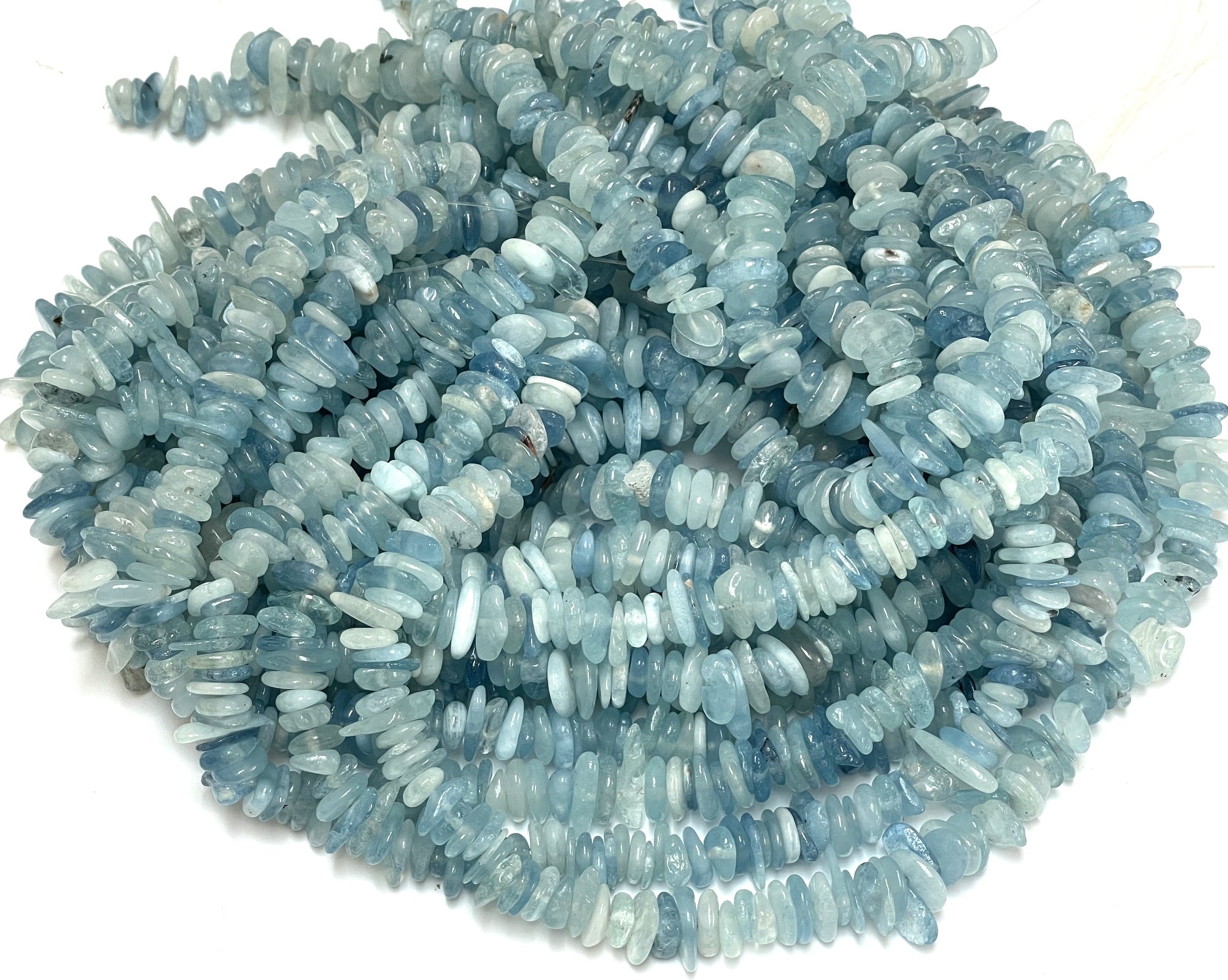 Aquamarine 8-12mm freeform discs natural gemstone spacer beads 16" strand