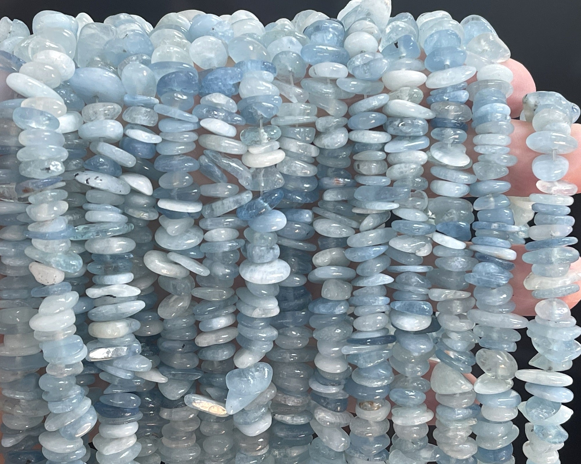 Aquamarine 8-12mm freeform discs natural gemstone spacer beads 16" strand