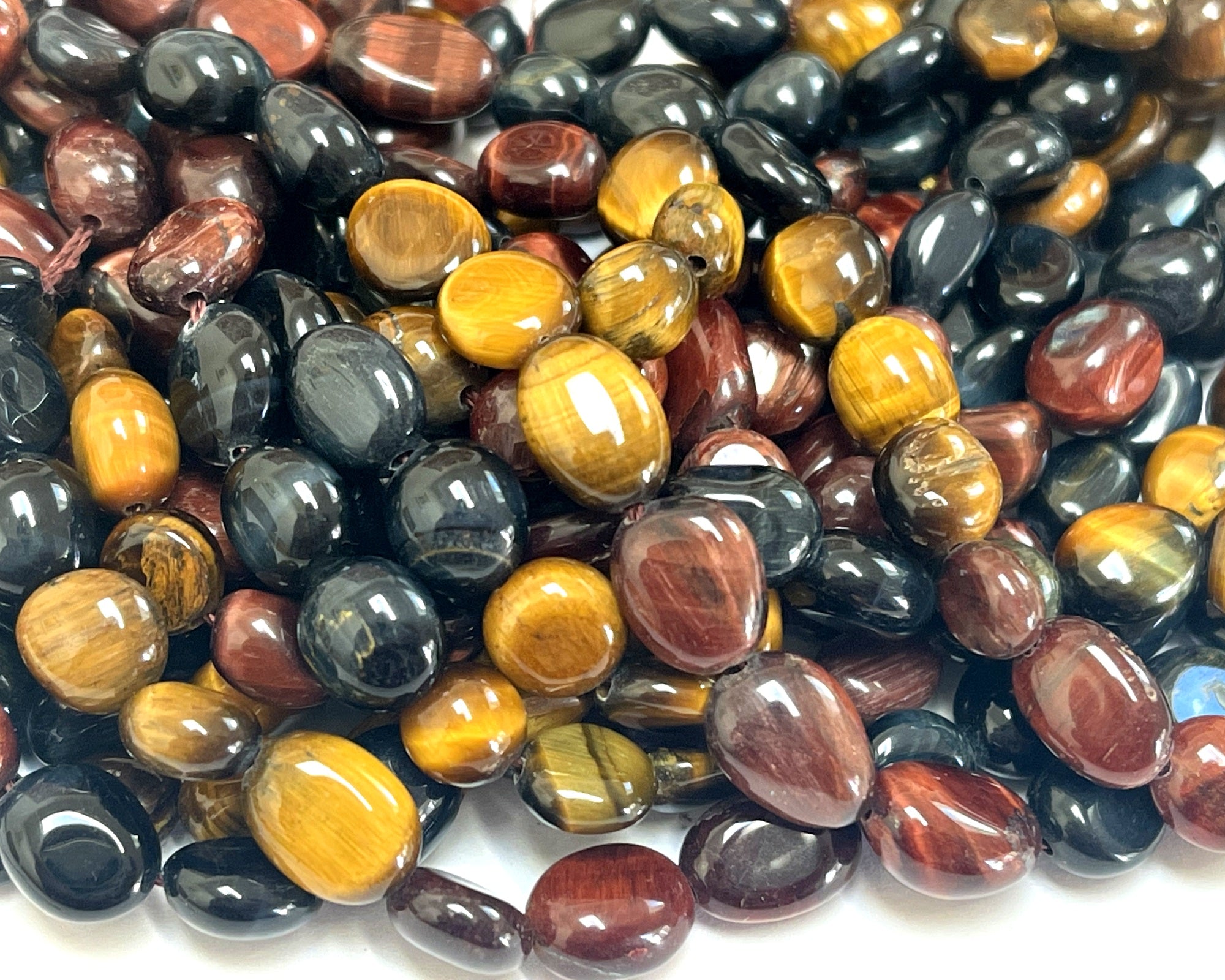 Multicolor Tiger Eye small nuggets natural gemstone pebble beads 15.5" strand