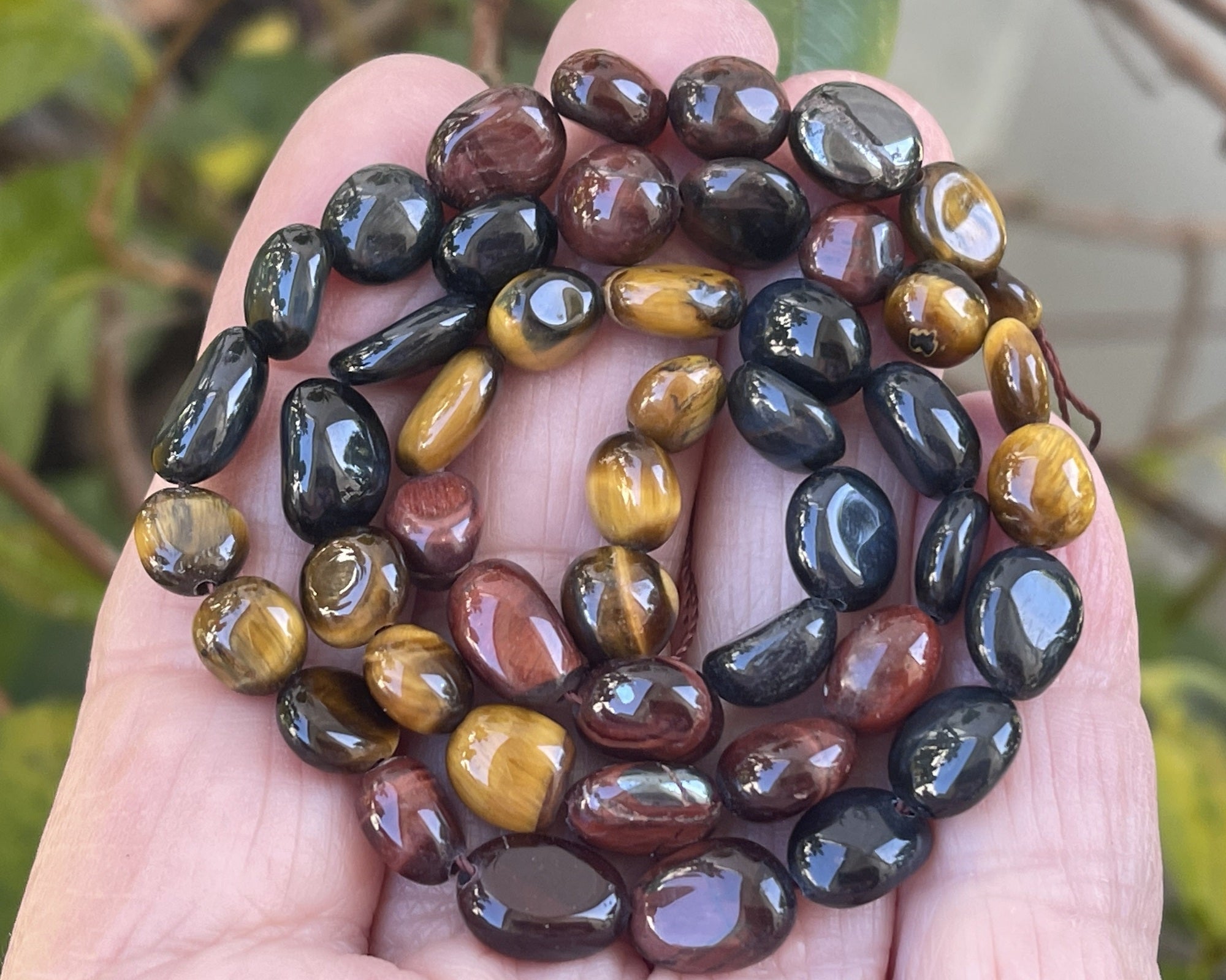 Multicolor Tiger Eye small nuggets natural gemstone pebble beads 15.5" strand