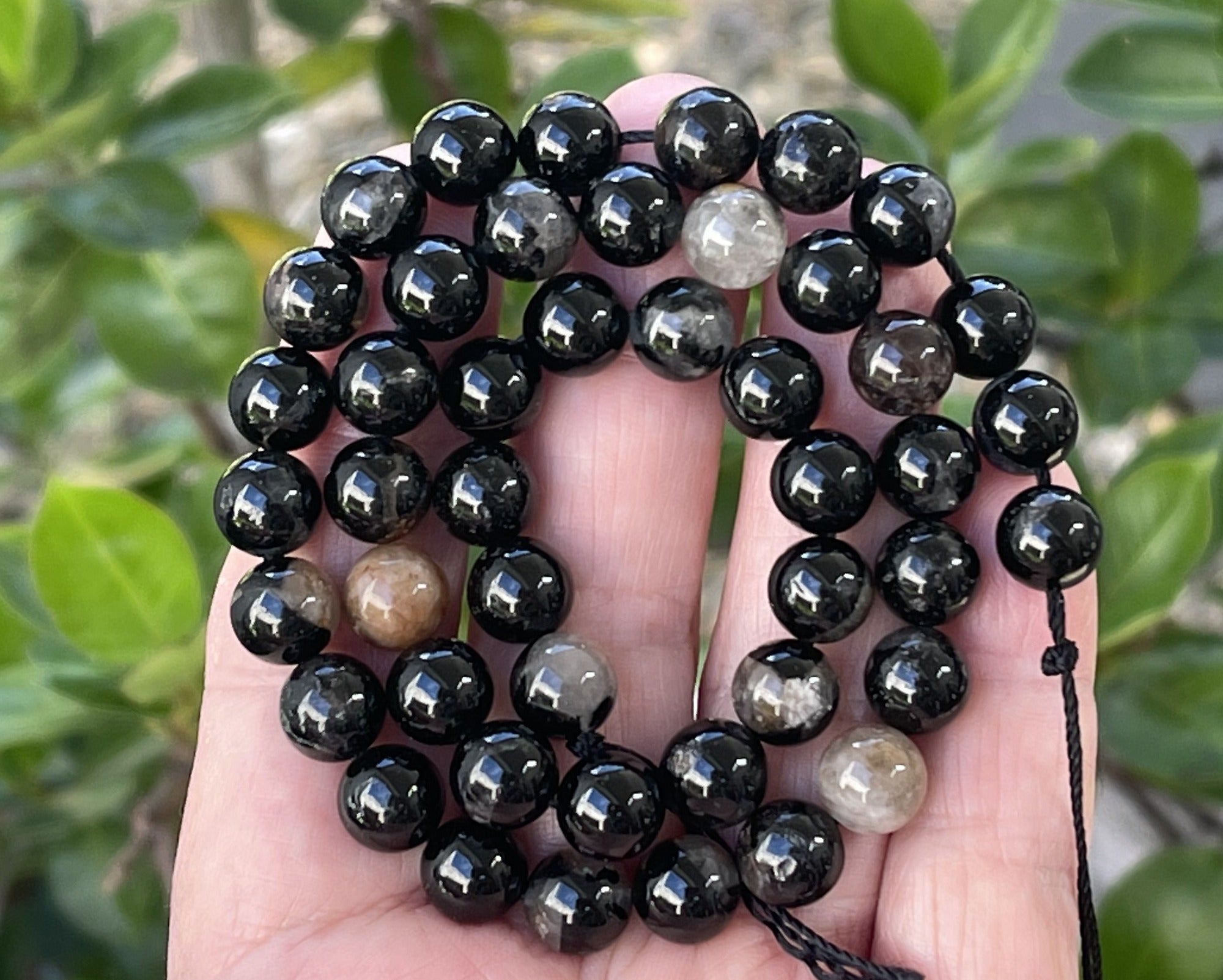 Black Tourmaline in Quartz and Iron Matrix 8mm round natural gemstone beads 15.5" strand