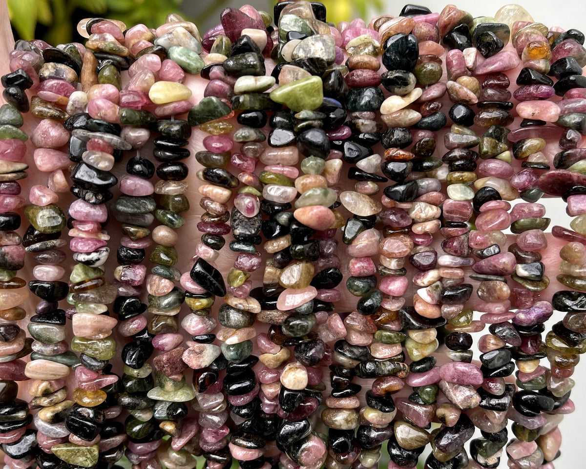 Multi Colour Tourmaline chip beads natural gemstone chips 34" strand - Oz Beads 