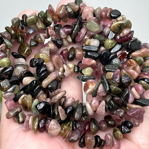 Multi Colour Tourmaline chip beads natural gemstone chips 34" strand - Oz Beads 