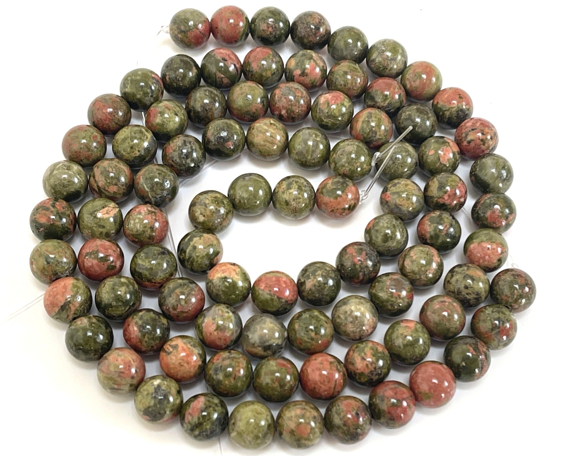Unakite Jasper 8mm round natural gemstone beads 15" strand - Oz Beads 