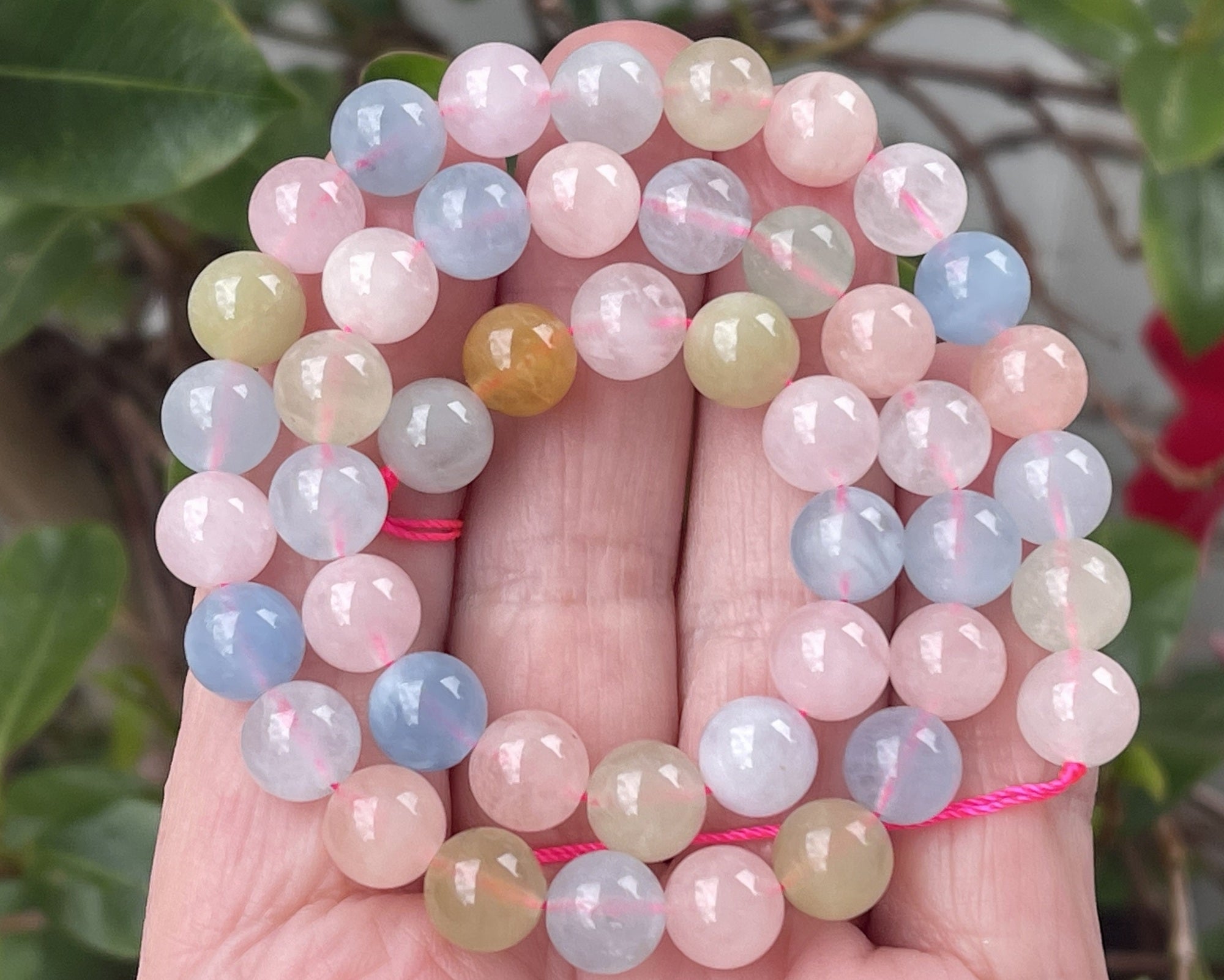 Hot And Bold Natural Rainbom Beryl Morganite Reiki Feng-Shui Crystal Gem  Stone Beads Bracelets For