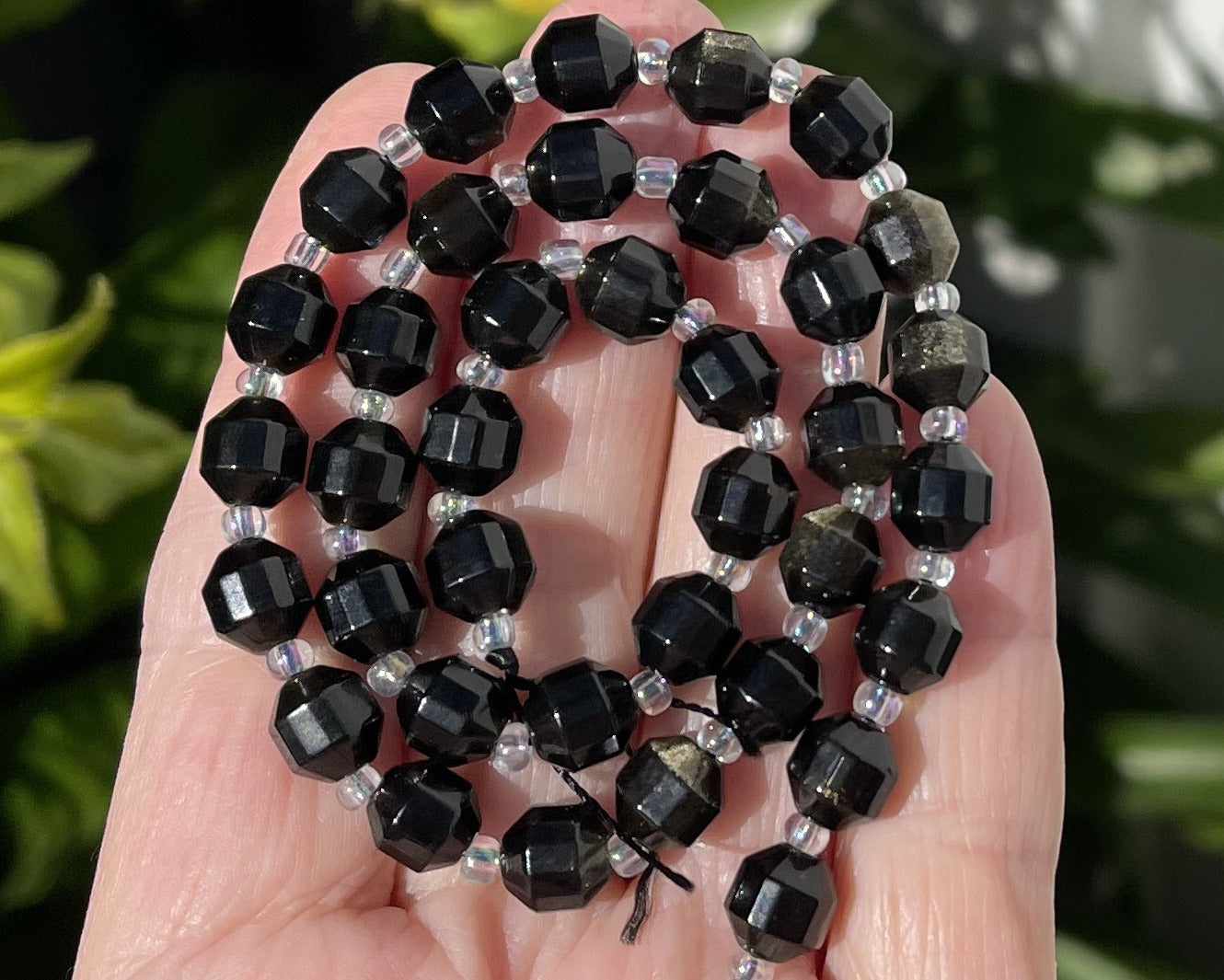 Golden Obsidian faceted 7x8mm energy prism beads 14.5" strand