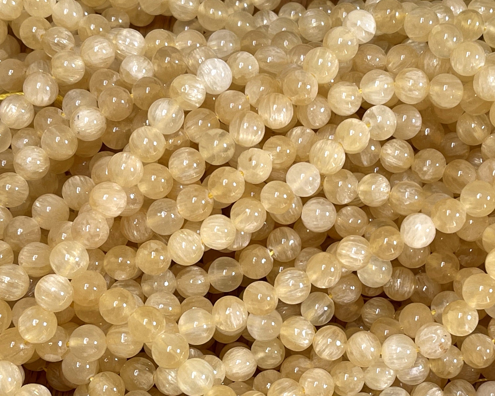 Yellow Selenite 6mm round natural gemstone beads 16" strand
