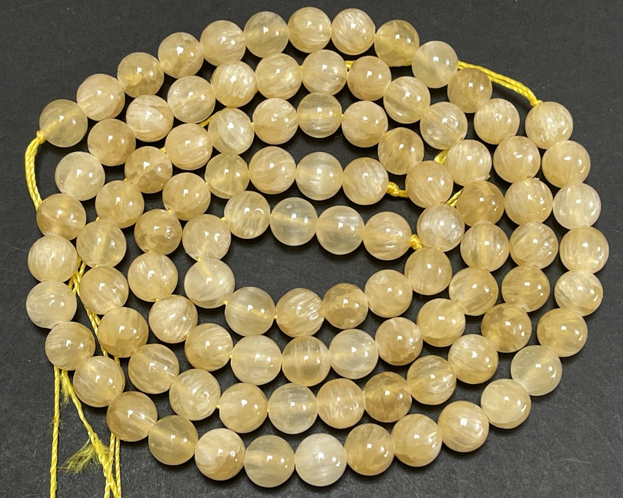 Yellow Selenite 8mm round natural gemstone beads 16" strand