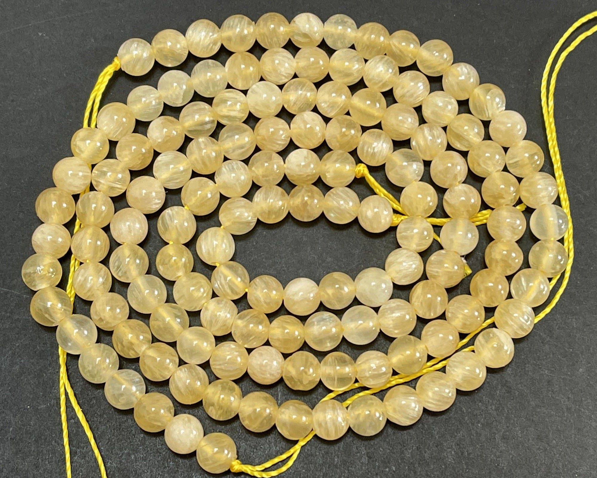 Yellow Selenite 6mm round natural gemstone beads 16" strand
