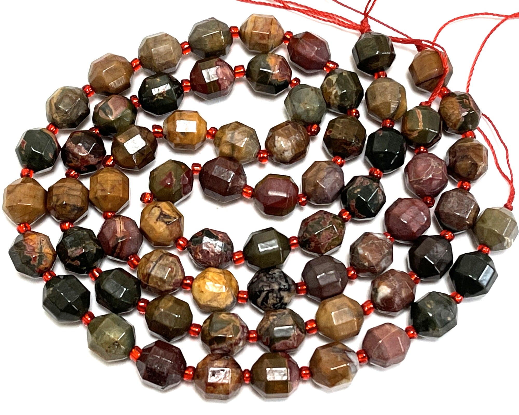 Red Picasso Jasper faceted 9x10mm energy prism beads 15" strand