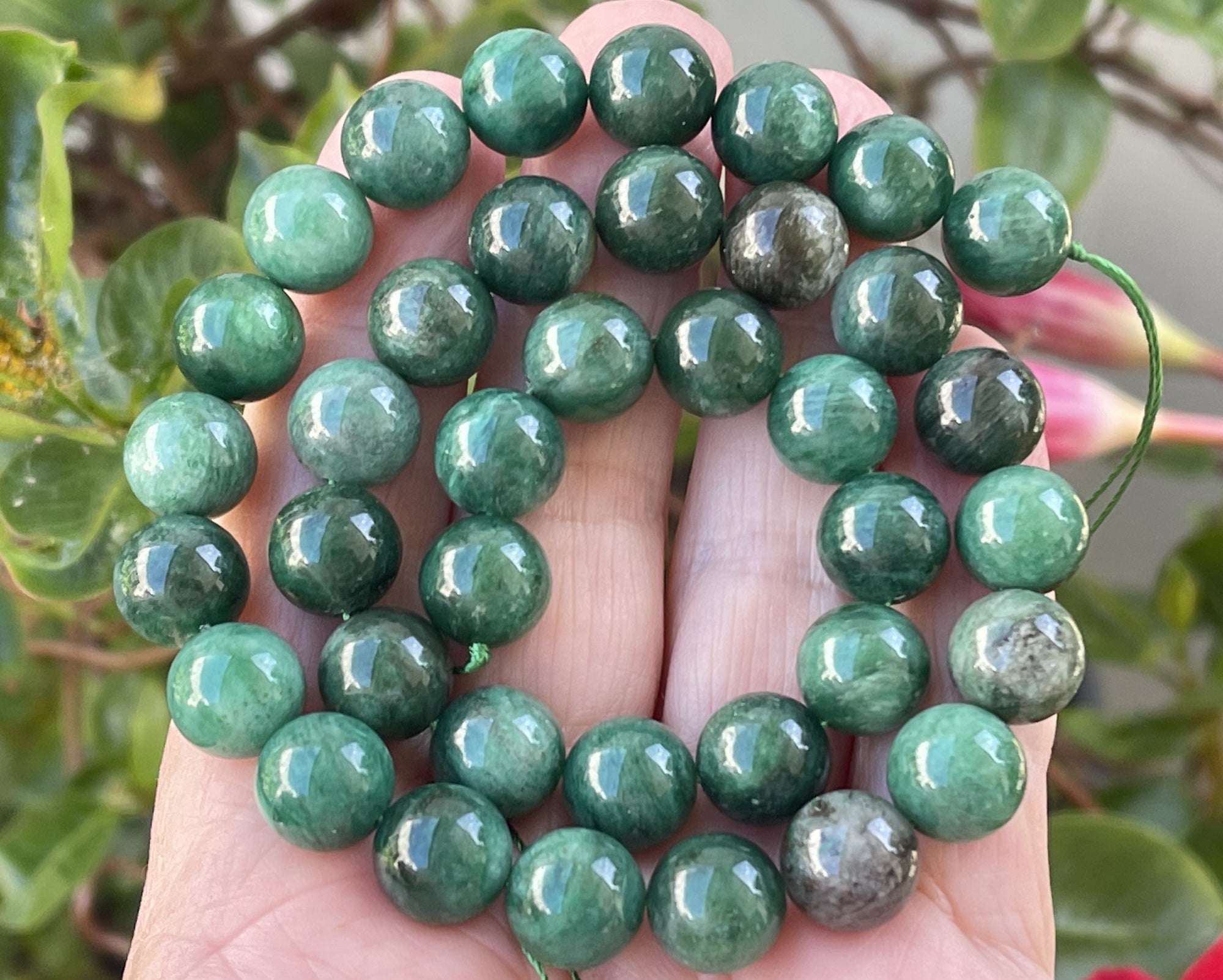 Green Mica Fuchsite 10mm round natural gemstone beads 15.5" strand