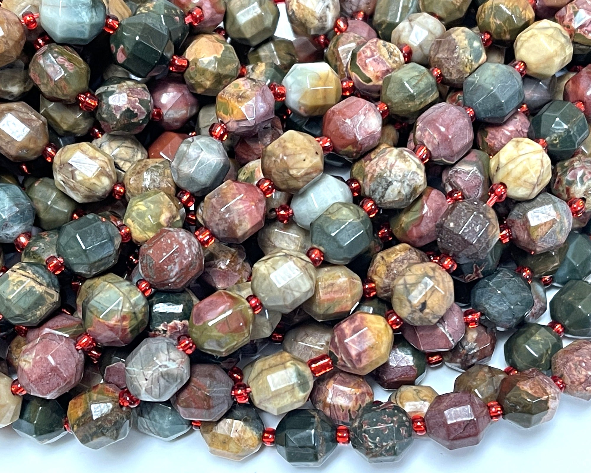 Red Picasso Jasper faceted 9x10mm energy prism beads 15" strand