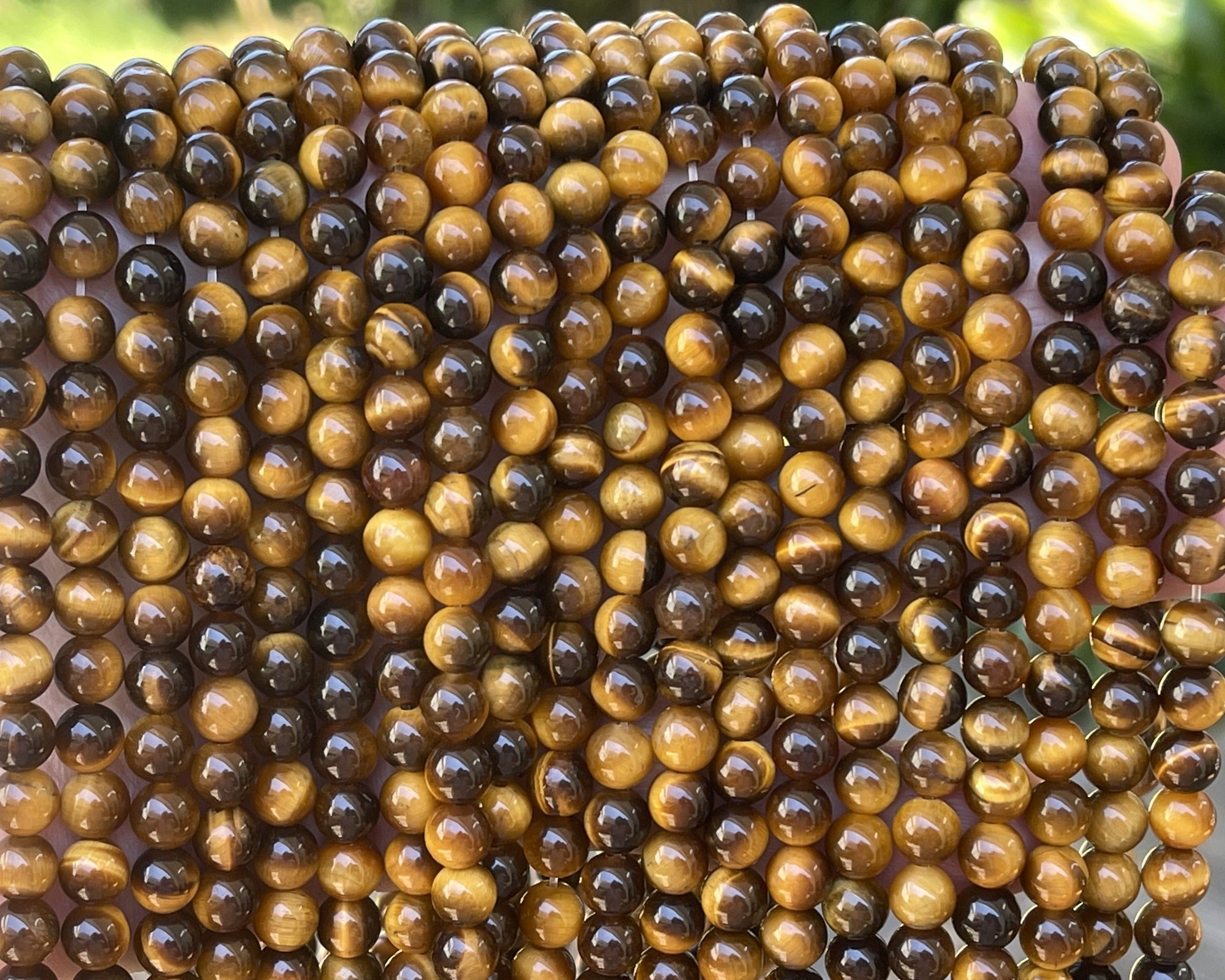 Yellow Tiger Eye 6mm round polished gemstone beads 15" strand - Oz Beads 