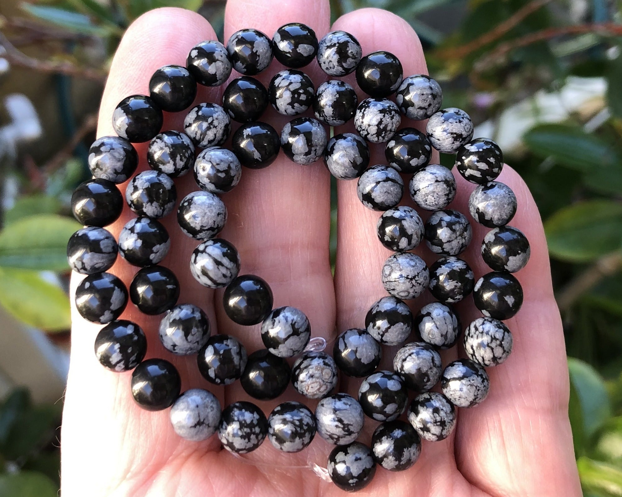 Snowflake Obsidian polished 6mm round gemstone beads 15" strand - Oz Beads 