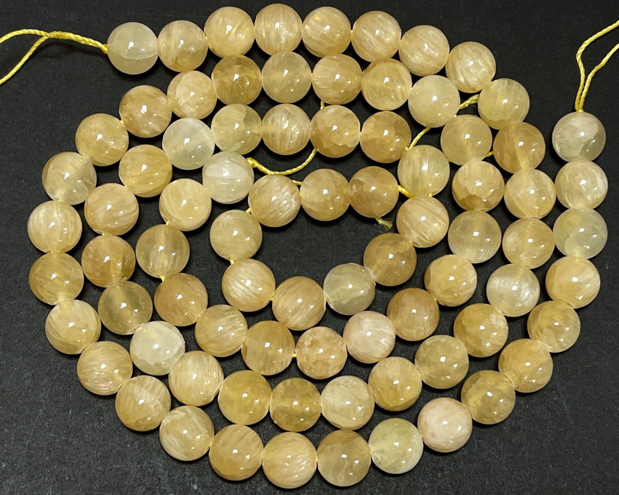 Yellow Selenite 10mm round natural gemstone beads 16" strand