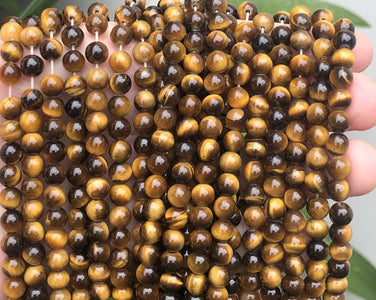 Yellow Tiger Eye 6mm round polished gemstone beads 15.5" strand - Oz Beads 