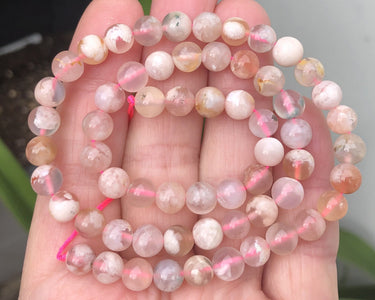 Madagascar Pink Sakura Agate 6mm round beads 15.5" strand - Oz Beads 