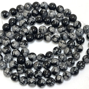 Snowflake Obsidian polished 8mm round gemstone beads 15" strand - Oz Beads 