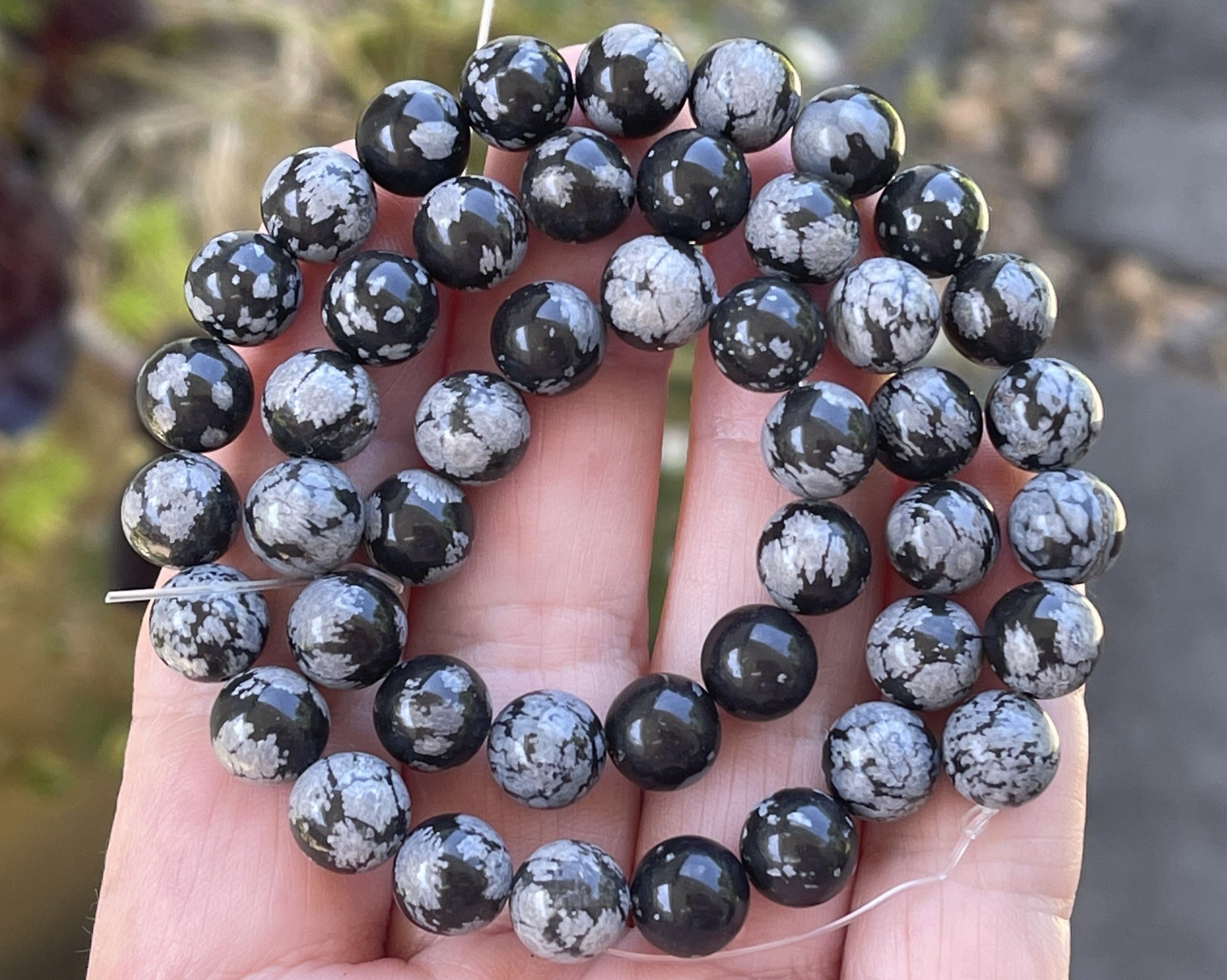 Snowflake Obsidian polished 8mm round gemstone beads 15" strand - Oz Beads 