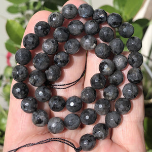 Black Labradorite Larvikite faceted 8mm round gemstone beads 15" strand - Oz Beads 