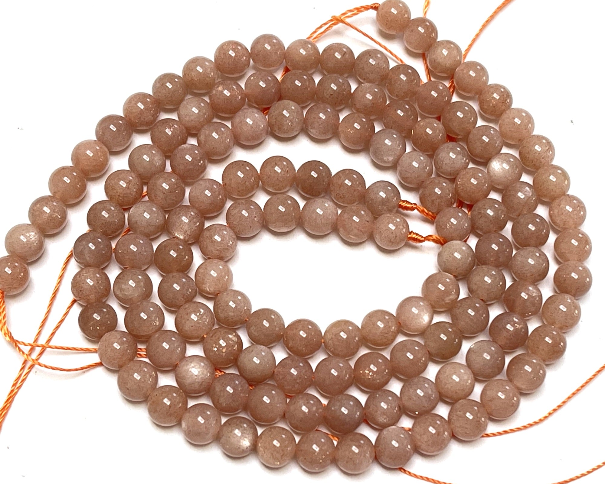 Peach Sunstone 6mm round natural gemstone beads 15.5" strand
