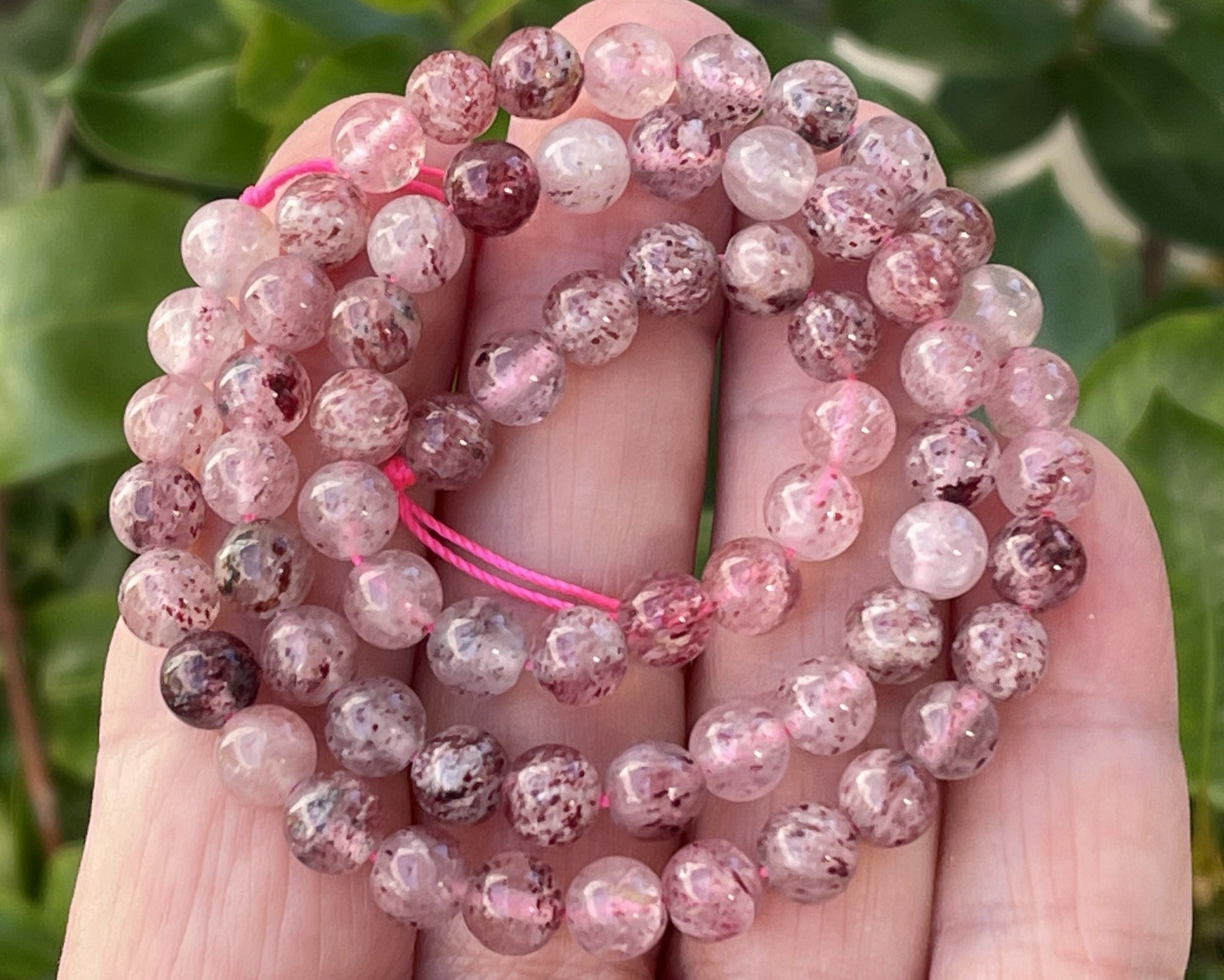 Strawberry Quartz Lepidocrocite 6mm round natural gemstone beads 15.5" strand