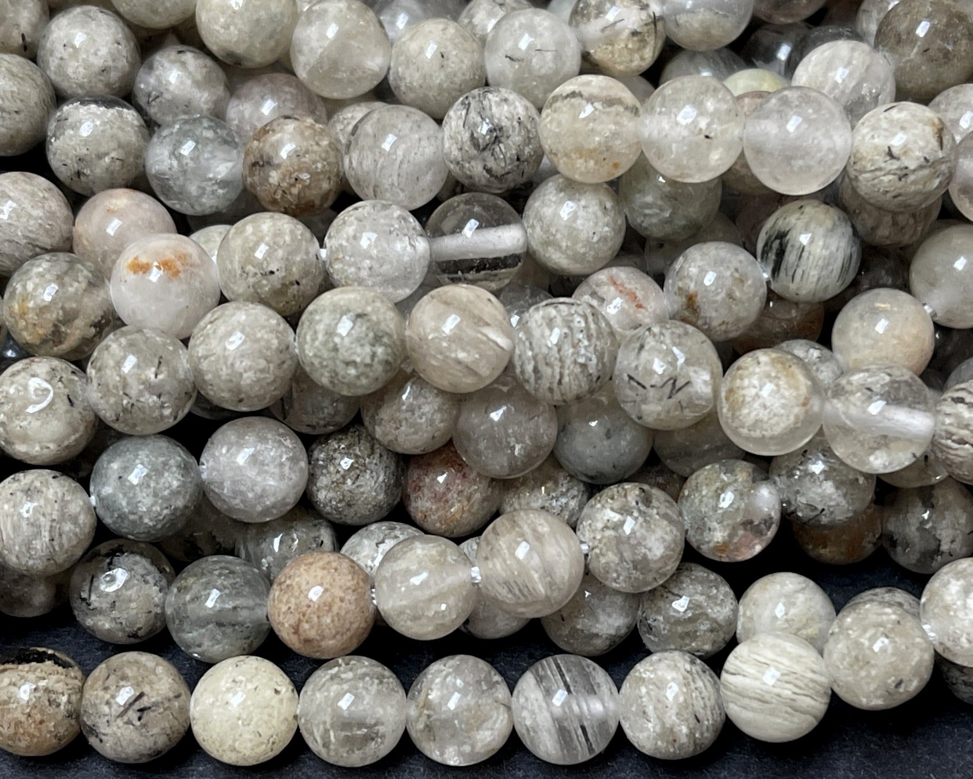 Thousand Layer Quartz 6mm round beads natural Lodolite Scenic Quartz 15.5" strand