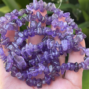 Amethyst chip beads natural gemstone chips 32" strand - Oz Beads 