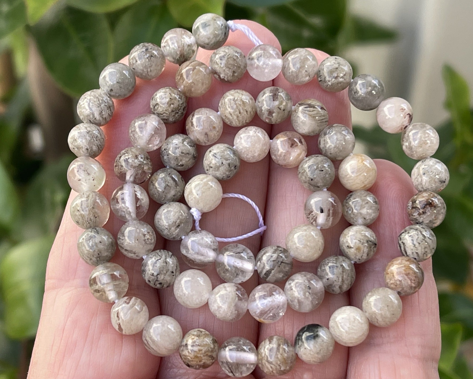 Thousand Layer Quartz 6mm round beads natural Lodolite Scenic Quartz 15.5" strand