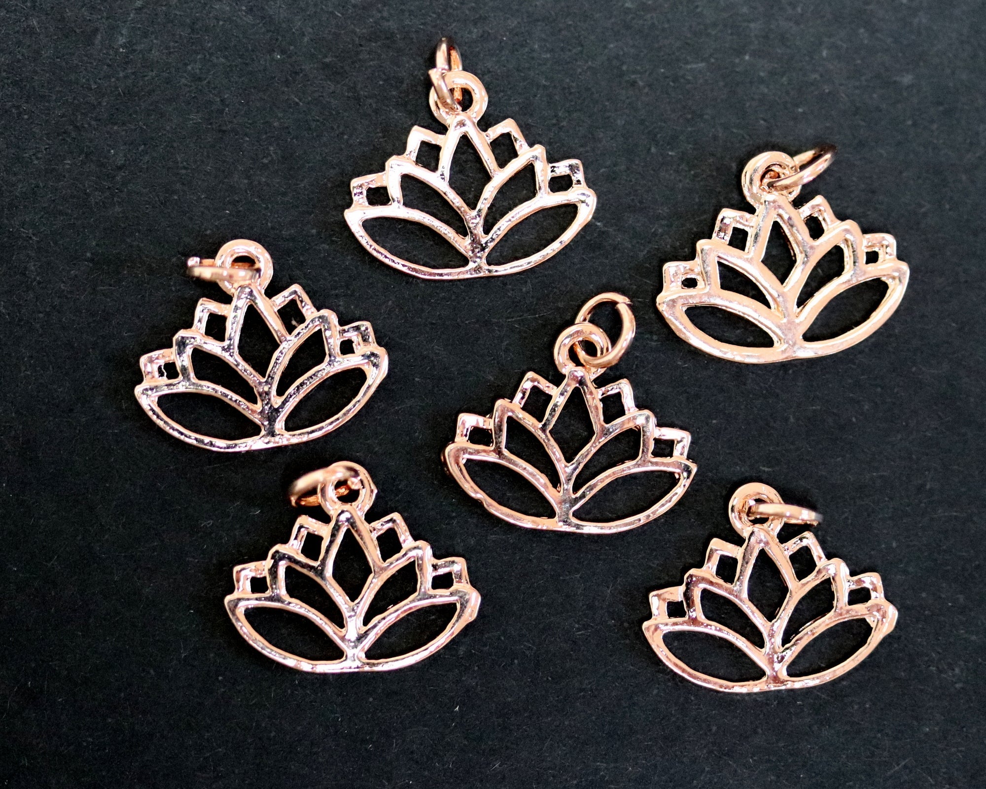 Lotus charm 14x16mm 14K Rose Gold plated metal alloy pendant
