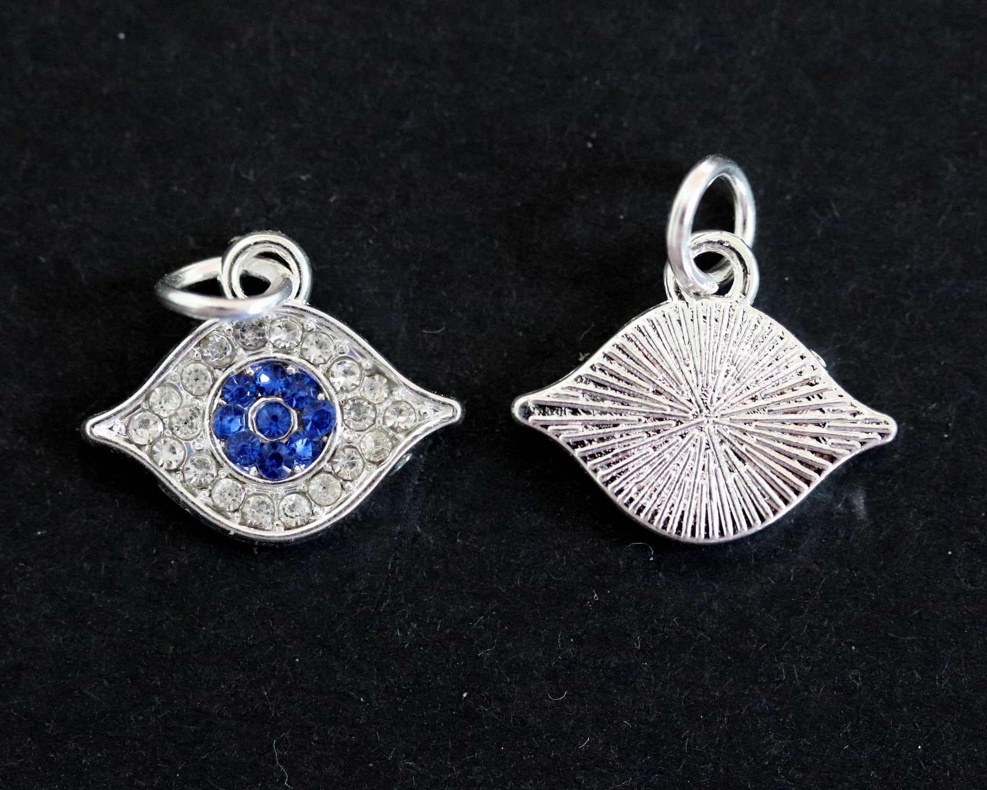 Evil Eye charm 14x17mm silver plated with Rhinestones metal alloy pendant