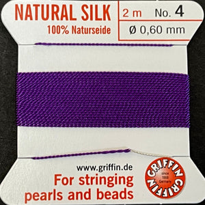 Griffin Silk beading cord with needle, size #4 - 0.6mm, 14 color choice, 2 meter - Oz Beads 