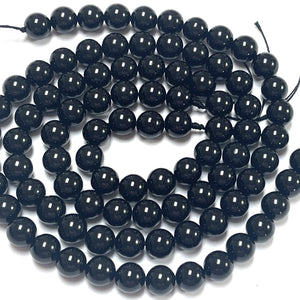 Black Tourmaline 8mm round natural gemstone beads 15.5" strand - Oz Beads 