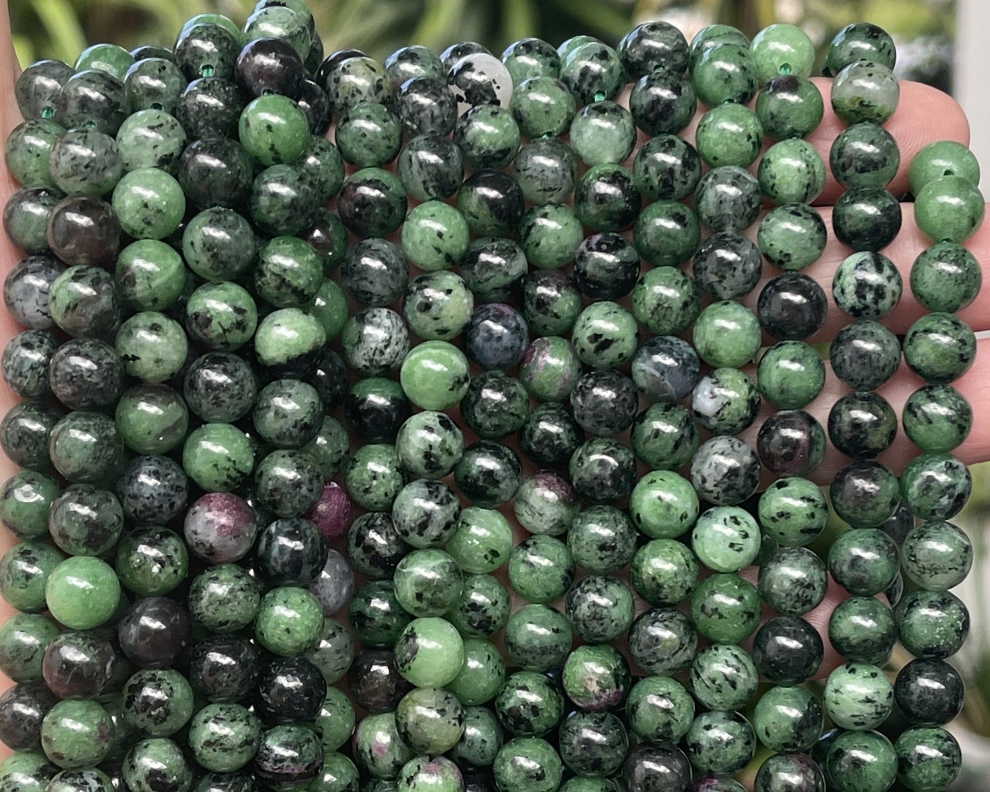 Ruby Zoisite 8mm round natural gemstone beads 15" strand - Oz Beads 