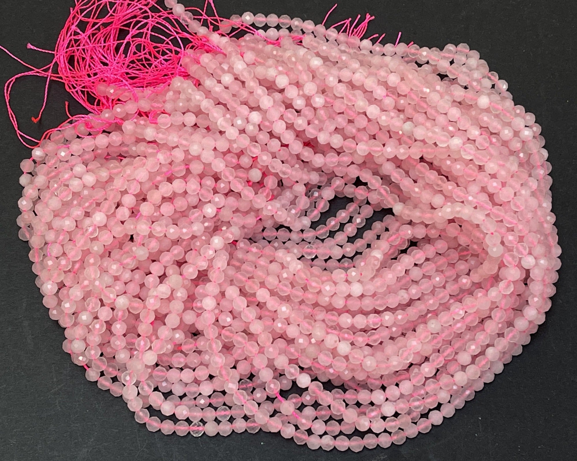Rose Quartz 3mm 4mm faceted round natural gemstone beads 15.5" strand