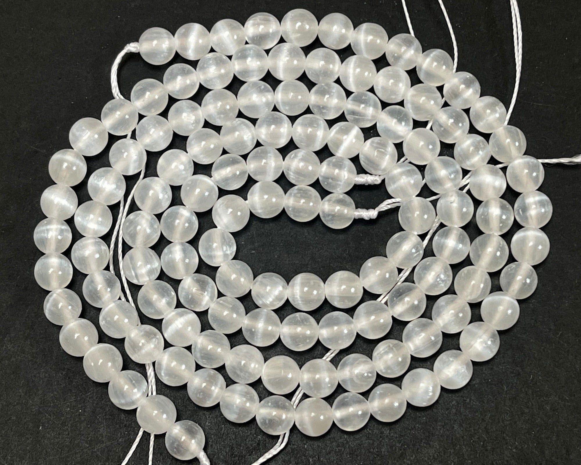 Selenite 6mm round natural gemstone beads 15.5" strand