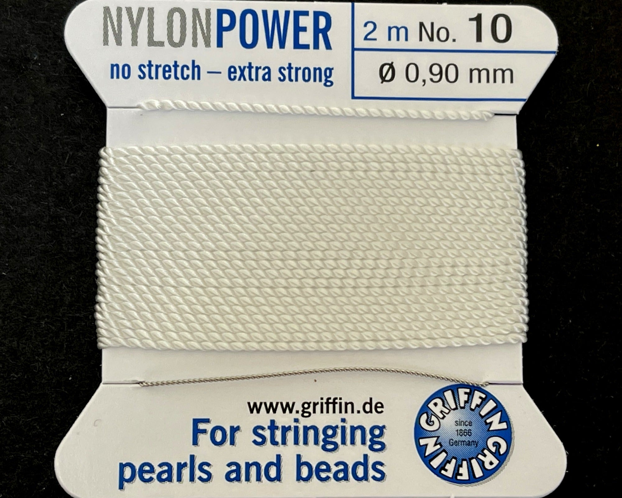 Griffin Nylon Power beading cord with needle, size #10 - 0.9mm, 2