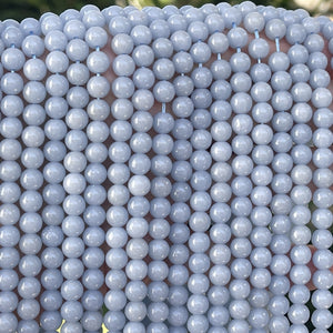 Blue Angelite 6mm round natural gemstone beads 15.5" strand - Oz Beads 
