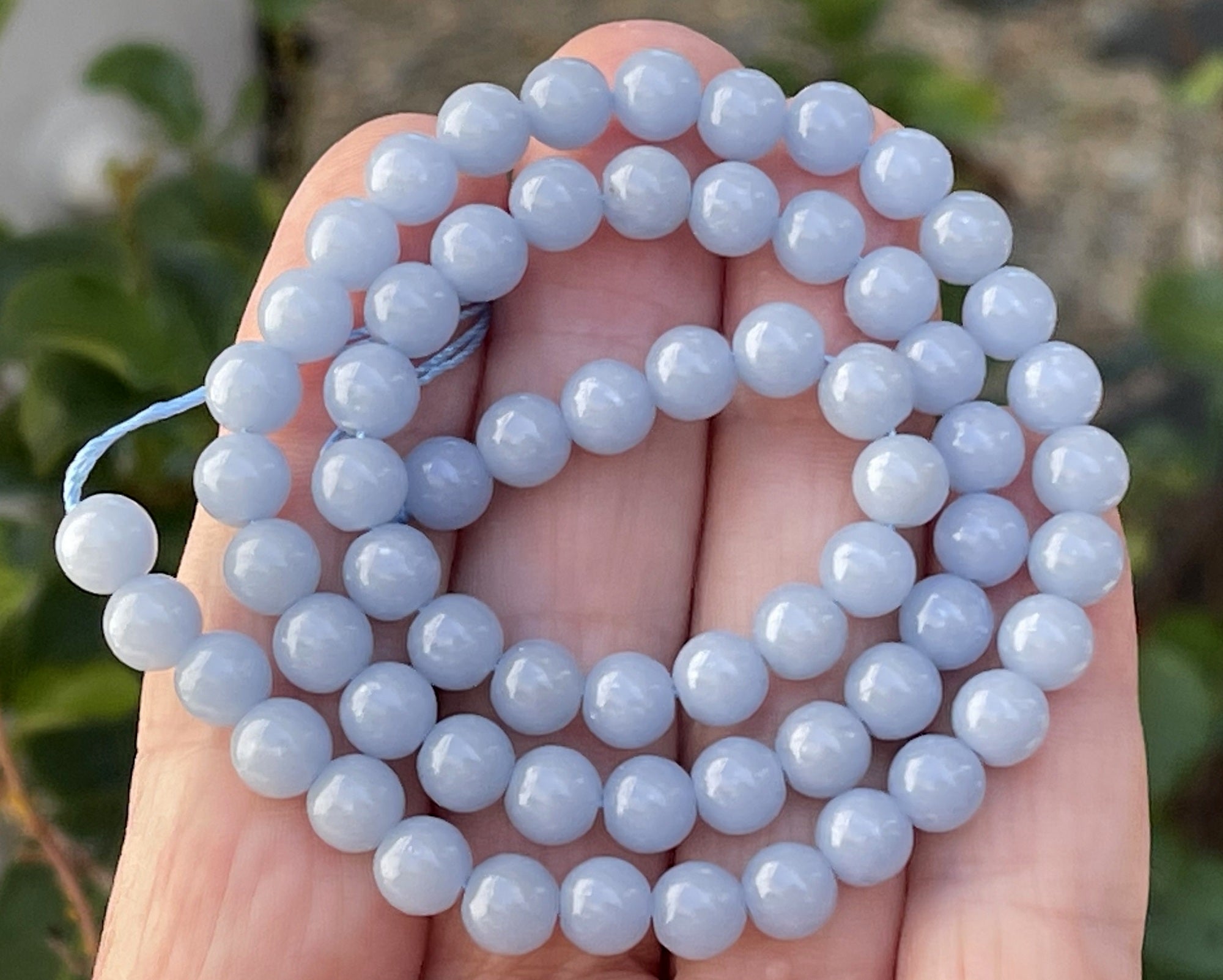 Blue Angelite 6mm round natural gemstone beads 15.5" strand - Oz Beads 