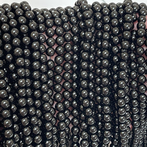 Black Tourmaline 6mm round natural gemstone beads 15.5" strand - Oz Beads 