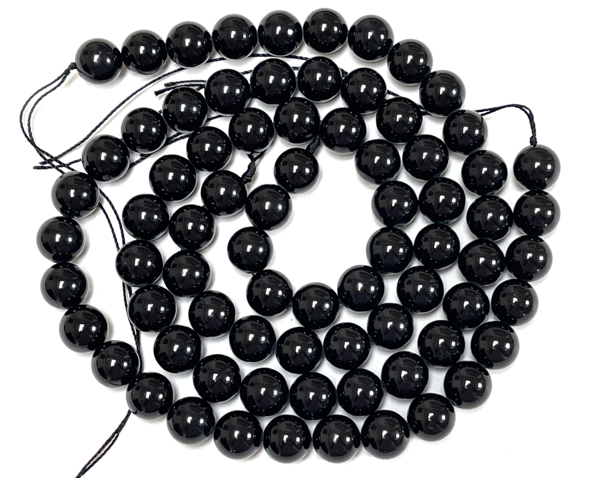 Black Tourmaline 10mm round natural gemstone beads 15" strand - Oz Beads 