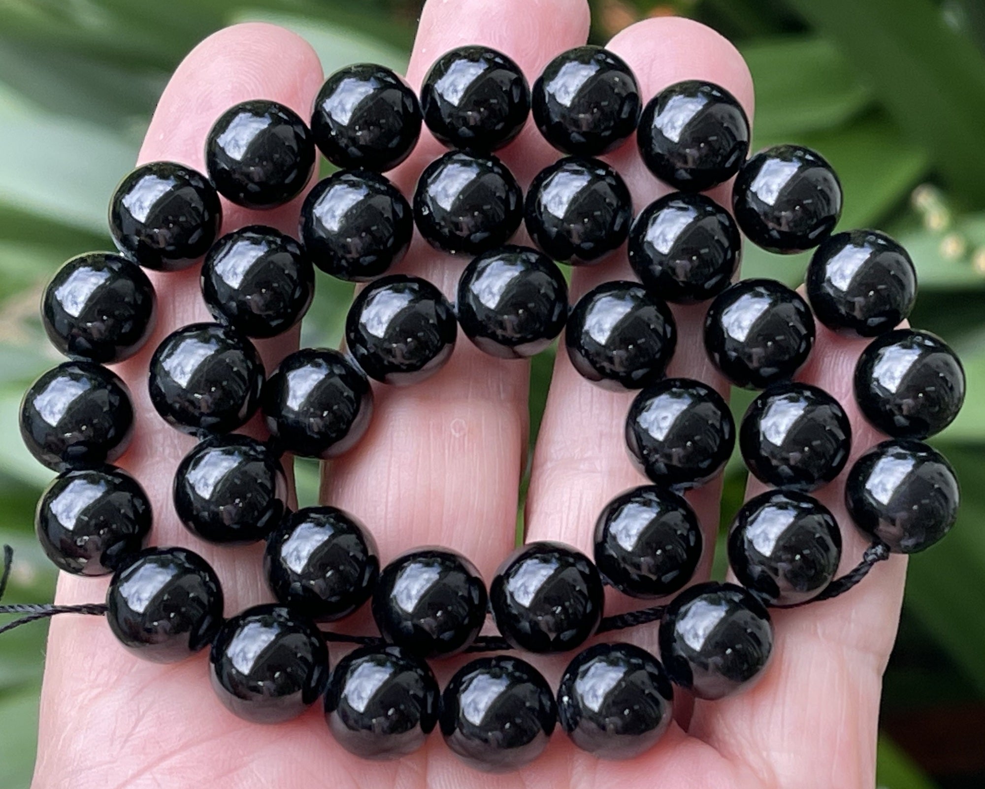 Black Tourmaline 10mm round natural gemstone beads 15" strand - Oz Beads 