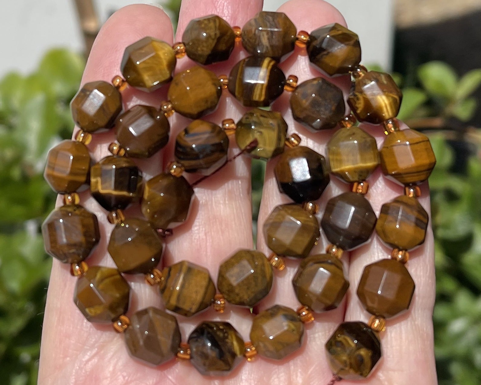 Yellow Tiger Eye faceted 9x10mm energy prism beads 15" strand