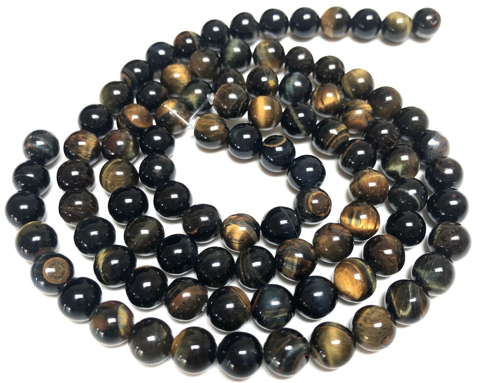 Blue Yellow Tiger Eye 8mm round gemstone beads 15.5" strand - Oz Beads 