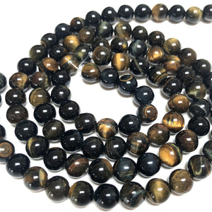 Blue Yellow Tiger Eye 8mm round gemstone beads 15.5" strand - Oz Beads 