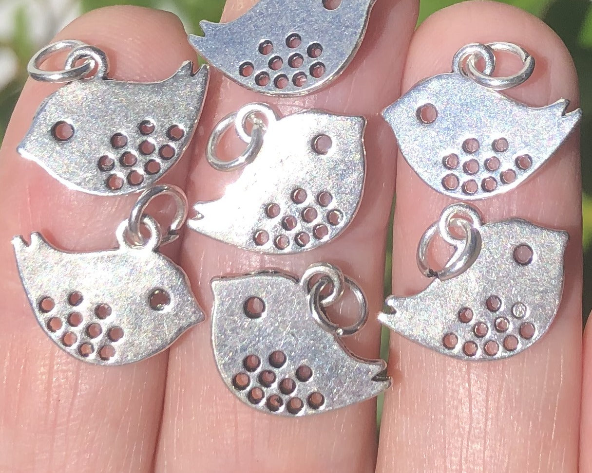 Bird charm 13x16mm platinum silver plated metal alloy pendant