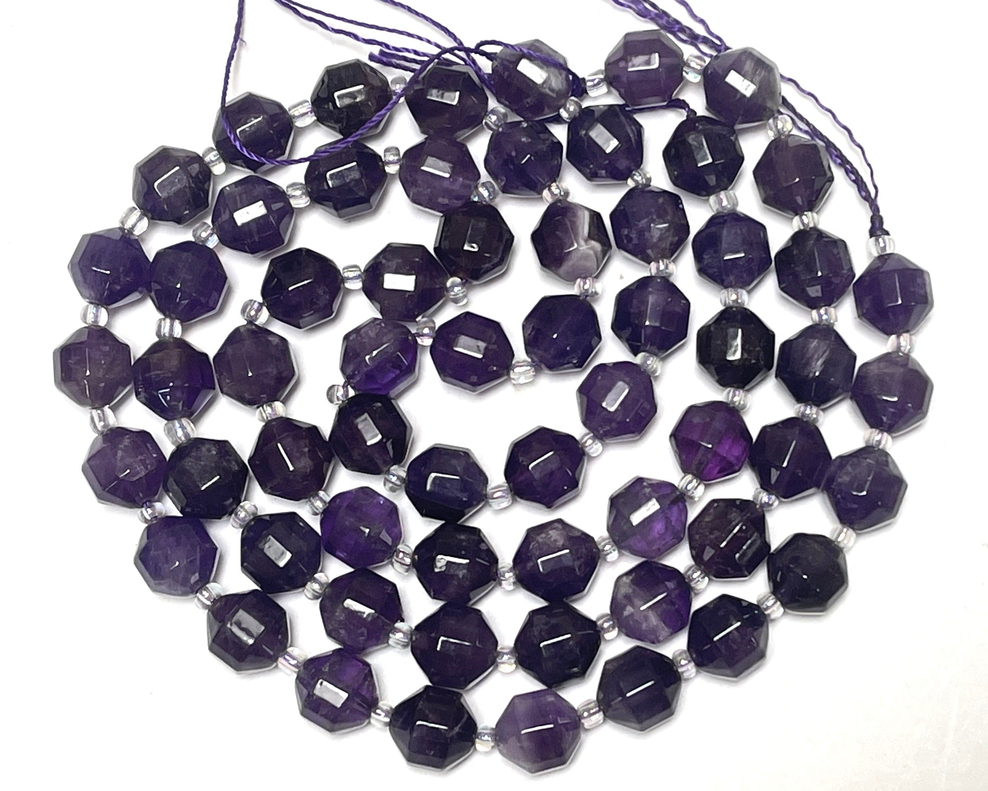 Amethyst faceted 9x10mm energy prism beads 14.5" strand